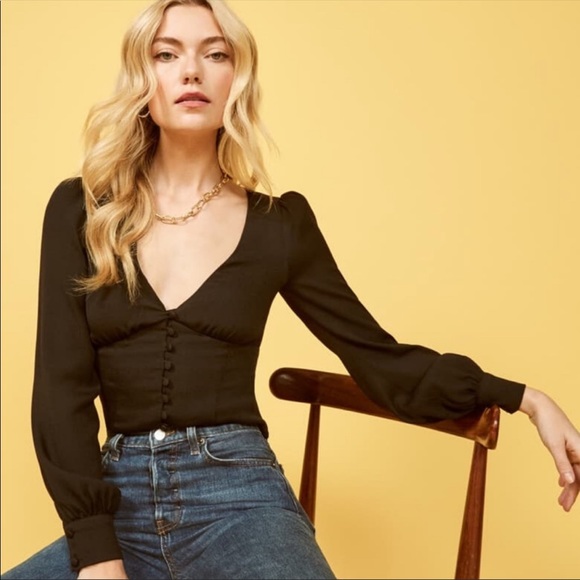 Reformation Tops - NWT Reformation Adrienne Black V-Neck Blouse Top